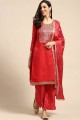travail main modal de rouge Salwar Kameez avec foulard Soft Banarasi