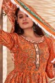 Designer imprimé Maslin Salwar Kamezez en orange avec écharpe Chinon