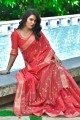 Sambalpuri Cotton Saree en rouge avec Resham Wevon Designer