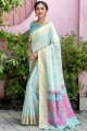 Aqua Blue Wevon Multy Color Pallu Designer South Indian Saree à Tussar Silk