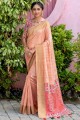TUSSAR Silk Peach Sud Indian Saree dans Wevon Multy Color Pallu Designer