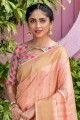 TUSSAR Silk Peach Sud Indian Saree dans Wevon Multy Color Pallu Designer