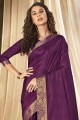 Vichitra Silk Sarovski Butta Designer Saree violet avec chemisier