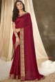 Maroon Vichitra Silk Sarovski Butta Designer Saree avec chemisier