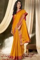 Saree rouge à Vichitra Silk avec Sarovski Butta Designer