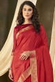 Saree Silk Vichitra en rouge  avec Sarovski Butta Designer