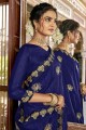 Saree bleu avec concepteur Jari Broderie Broderie Vichitra Silk