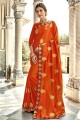 Travaux de broderie Jari Designer Vichitra Silk Orange Blouse Saree