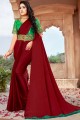 saree in Maroon Moss Chiffon with Designer Blouse With Belt Work