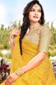 saree in Yellow Chiffon with Designer Printed,Embroidey Work