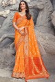 Organza Banarasi Silk Orange saree in Weaving Rich Pallu,Embroidery Work