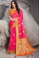 Organza Banarasi Silk Weaving ,Embroidery Pink saree with Blouse