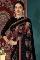 Art Silk Designer Imprimé Saree noir avec chemisier