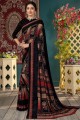Art Silk Designer Imprimé Saree noir avec chemisier
