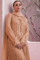 Concepteur Heavy Broderie Travail Faux Georgette Pakistani Palazzo Costume en brun avec écharpe de mousseline