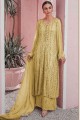 Faux jaune Georgette Designer Heavy Broderie Travail Pakistani Palazzo avec écharpe de mousseline
