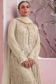 Crème Faux Georgette Pakistani Palazzo costume avec designer de broderie lourd design