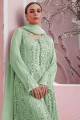 Faux Georgette Pakistani Palazzo Costume en vert avec designer lourd de broderie