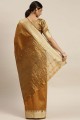 Moutarde Saree dans le tissage designer Assam Silk