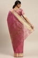 Assam Silk Saree en rose avec créateur de tissage