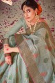 Saree en coton gris doux avec designer wevon lourd