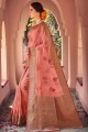 Saree rose avec du coton doux du designer Wevon lourd