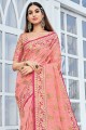 Saree rose avec tissage de designer Jari Training Coton Handloom