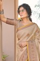 sari noir en coton avec tissage
