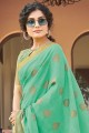 sari en coton tissé vert d'eau