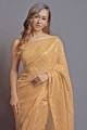 embroidered georgette sari in chiku