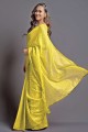sari jaune en georgette brodé avec chemisier