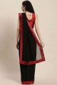 sari noir en georgette avec dentelle brodée