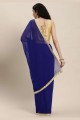 sari bleu avec dentelle, pierre avec moti georgette