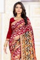 sari rouge en soie d'art avec impression numérique