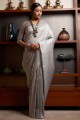 sari du sud de l'inde en soie avec tissage en gris