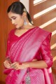 sari du sud de l'inde en soie rose avec tissage