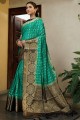 sari de soie turquoise avec zari, tissage