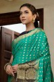 sari de soie turquoise avec zari, tissage