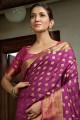 sari de soie avec zari, tissage en violet