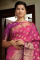 zari en soie,tissage sari rose avec chemisier