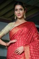 sari du sud de l'Inde en soie d'art avec tissage en rouge