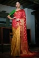 Sari du sud de l'Inde marron avec tissage de la soie d'art