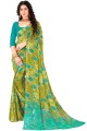 sari en georgette avec imprimé en vert