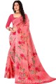 sari rose en georgette avec imprimé