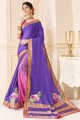 sari violet en soie tussar avec imprimé, tissage
