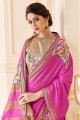 sari violet en soie tussar imprimé et tissé avec chemisier