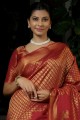 marron tissage de soie brute sud indien sari