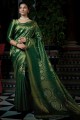 sari vert indien du sud en soie grège avec tissage