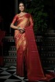 sari du sud de l'inde rouge en soie brute en tissage