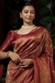 sari du sud de l'inde en soie grège rouge avec tissage